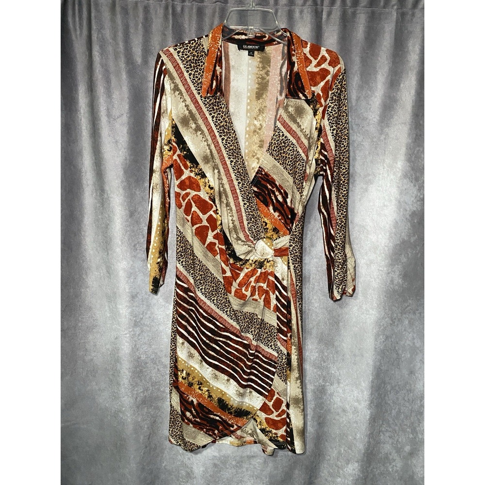 Glamour Slinky Animal Print Dress 12 Embellished Mob Wife Leopard Giraffe Zebra